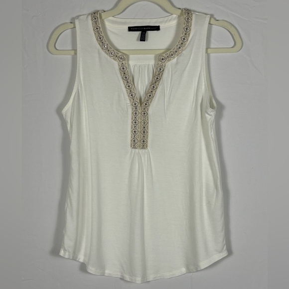 Tops - White House Black Market Cream White Embellished Tank Blouse- XS